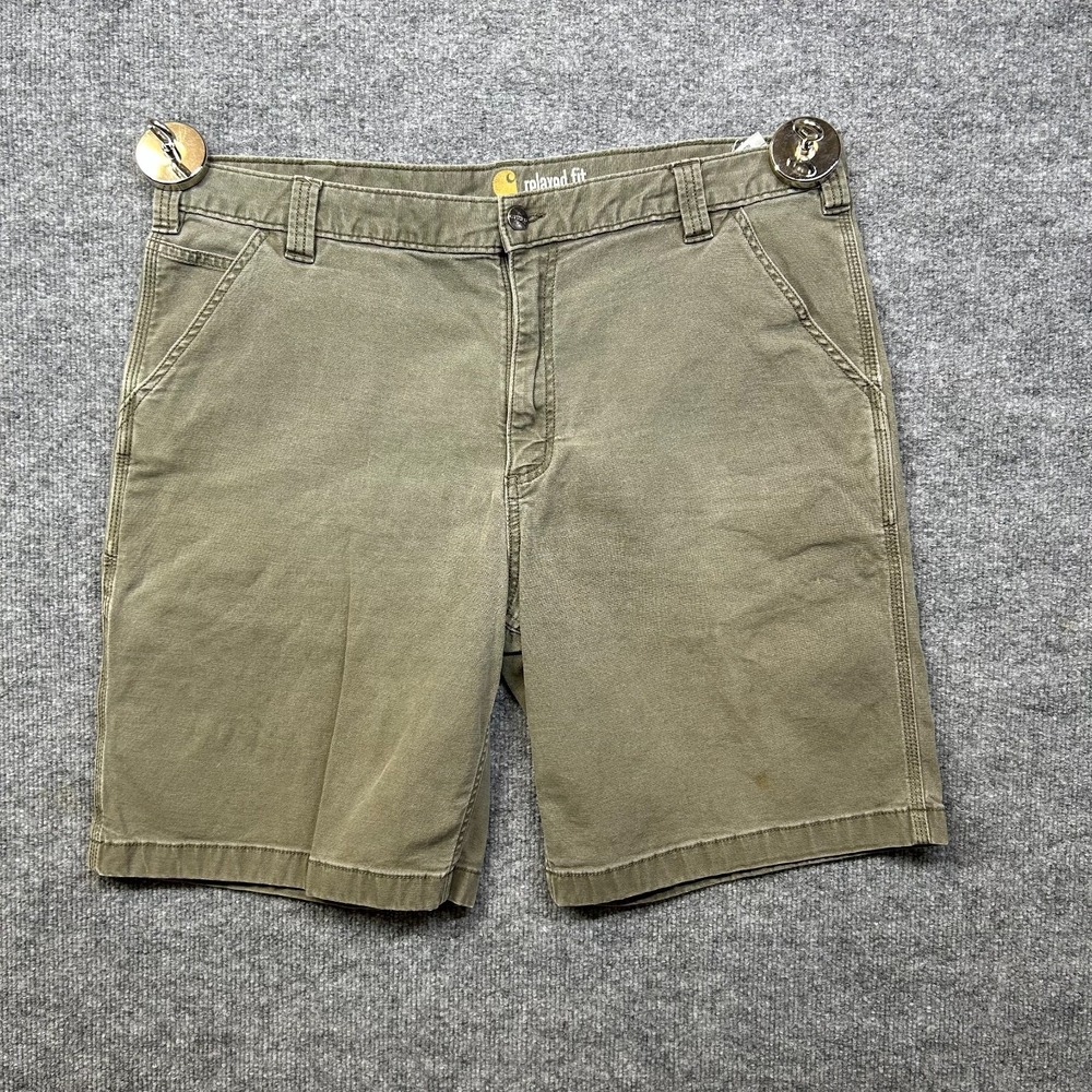 Carhartt Work Shorts Men 40 Olive Green Good Relaxed Fit Utility Stretch 102514